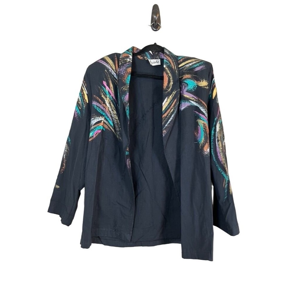 Vintage Frieda Arsty Jacket L Black Painted Glitter 80s Boho Western Retro Funky